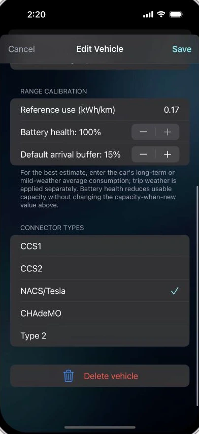 EV FastRoute Connector compatibility screen
