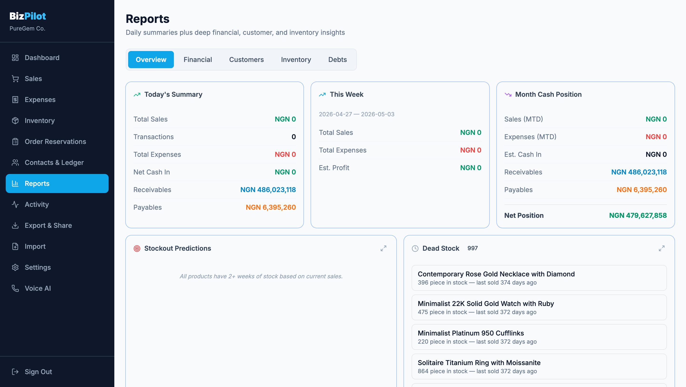 Sales reports and exports